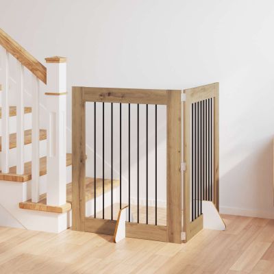 vidaXL Brána pre psov so stojanmi 2 pcs Dub artisan 80 x 100 cm