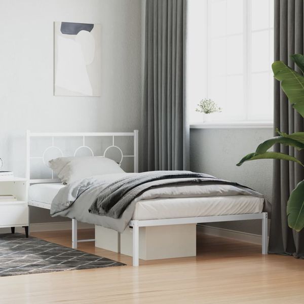 vidaXL Kovový rám postele s čelom biely 107x203 cm