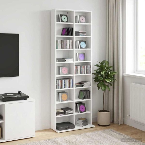 vidaXL CD Skrinka Biela 65 x 23,5 x 175 cm Kompozitné drevo