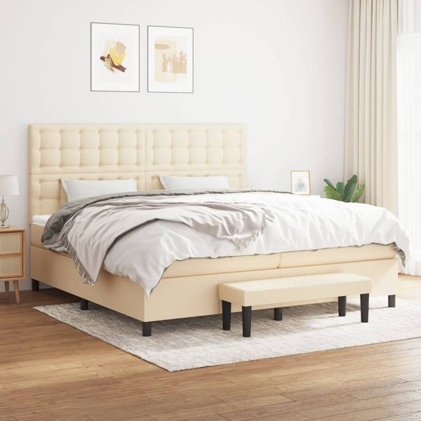 vidaXL Boxspring posteľ s matracom krémová 200x200 cm látka