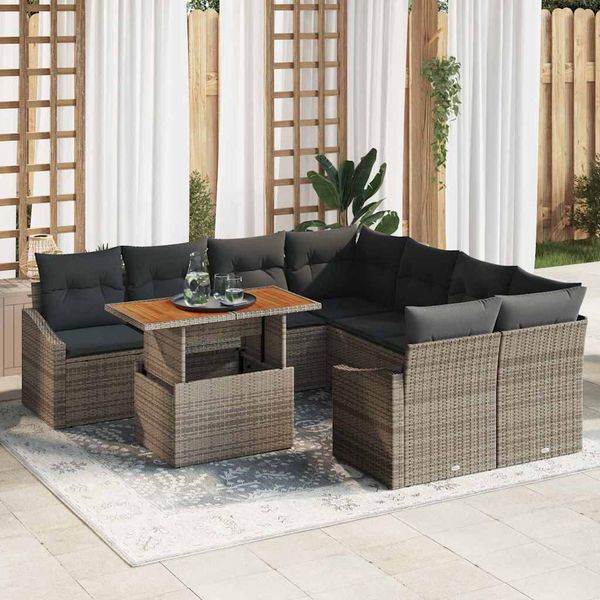vidaXL Záhradný jedálenský set s vankúšom 9 pcs Sivá a hnedá
