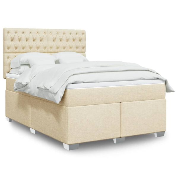 vidaXL Posteľný rám boxspring s matracom krémový 140x200 cm látka