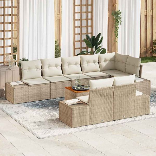 vidaXL Súprava záhradných pohoviek s vankúšom 9 pcs Béžová polyratan