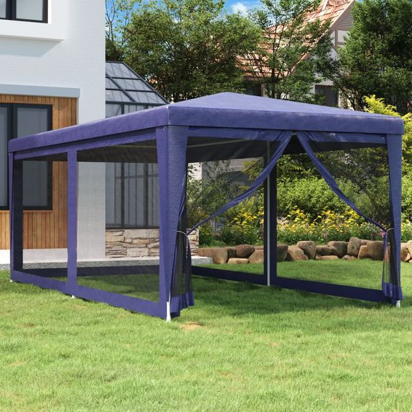 vidaXL Párty stan so 6 sieťkovanými bočnými stenami modrý 3x6 m HDPE
