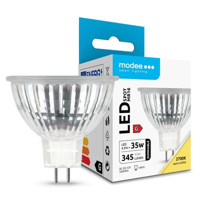 Modee LED Spot bodová žiarovka 4,5W MR16 12V 345lm, sklo, stmievateľná (ML-MR162700K4,5WDN)