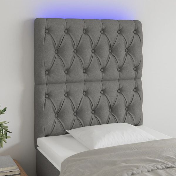 vidaXL Čelo postele s LED tmavosivé 80x7x118/128 cm látka