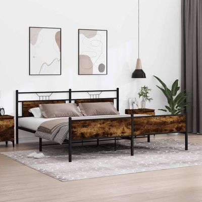 vidaXL Kovový posteľný rám bez matraca dymový dub 200x200 cm