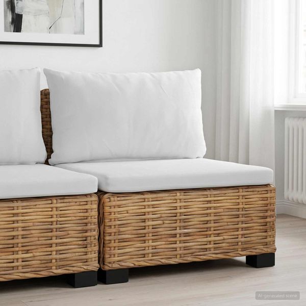 vidaXL Stredná sofa s vankúšmi GENDT Prírodný ratan Prírodná