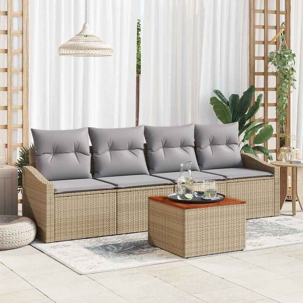 vidaXL Súprava záhradných pohoviek s vankúšom 5 pcs Béžová polyratan