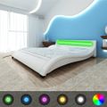vidaXL Posteľ s matracom, LED, biela, umelá koža 140x200 cm