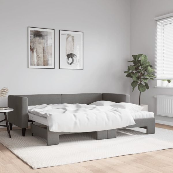 vidaXL Rozkladacia denná posteľ s matracmi tmavosivá 80x200 cm látka