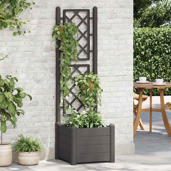 vidaXL Záhradný kvetináč s mriežkou 43x43x142 cm PP antracitový