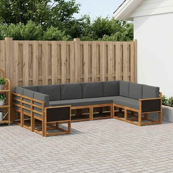 vidaXL Záhradná súprava gaučov s vankúšom 9 pcs Prírodná a antracitová