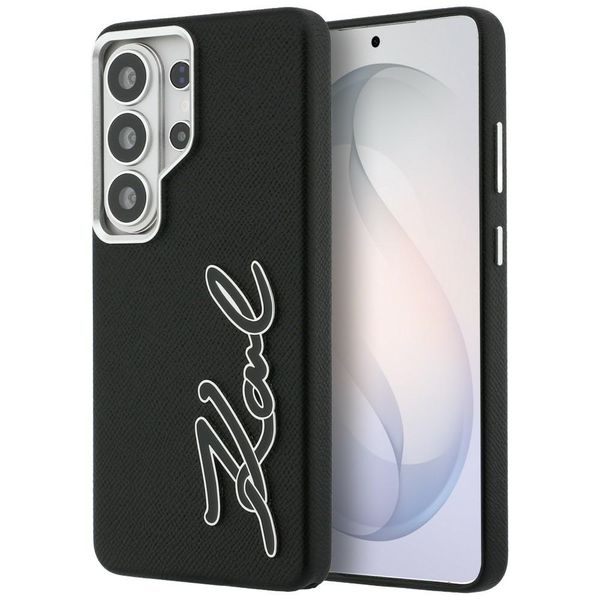 Puzdro Karl Lagerfeld so zrnitou štruktúrou Signature Metal Resin Logo pre Samsung Galaxy S26 Ultra čierne