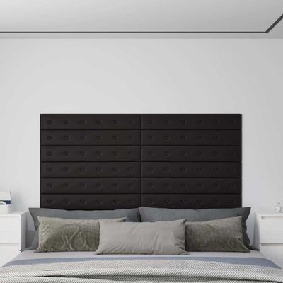 vidaXL Nástenné panely 12 ks čierne 90x15 cm umelá koža 1,62 m²
