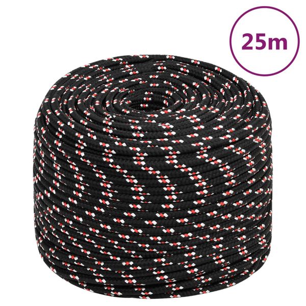 vidaXL Lodné lano čierne 10 mm 25 m polypropylén