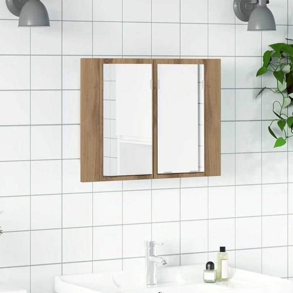 vidaXL LED zrkadlová skrinka dub artisan 60x12x45 cm kompozitné drevo
