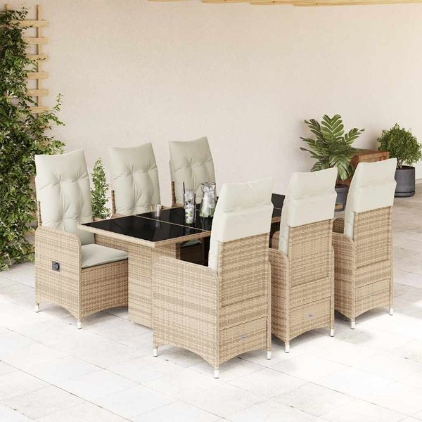 vidaXL 7-dielna záhradná bistro súprava s vankúšmi béžová polyratan