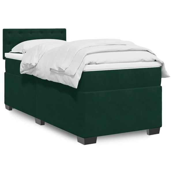 vidaXL Posteľný rám boxsping s matracom tmavozelený 90x190 cm zamat