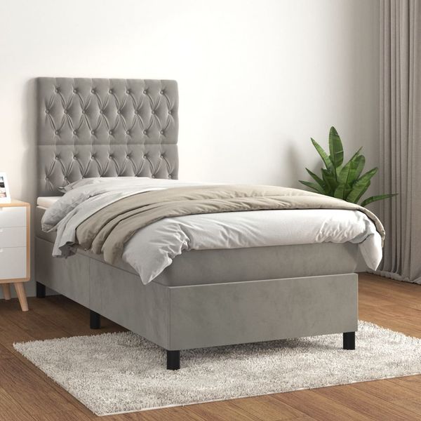 vidaXL Posteľný rám boxsping s matracom bledosivý 90x190 cm zamat