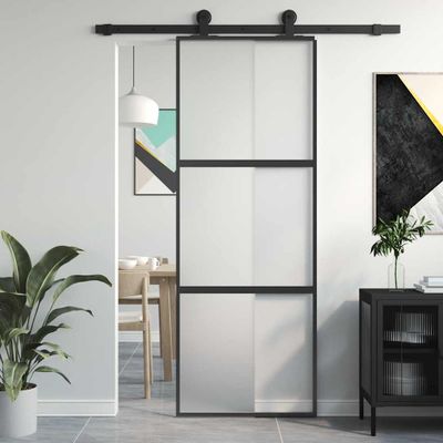 vidaXL Posuvné dvere čierne 76x205 cm tvrdené sklo a hliník