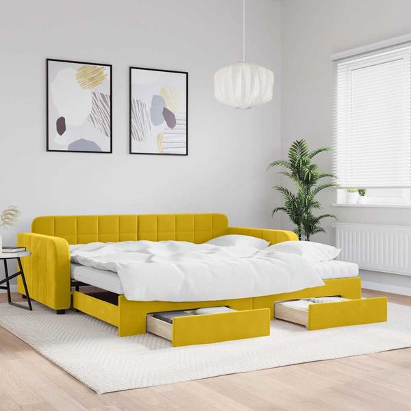 vidaXL Rozkladacia denná posteľ so zásuvkami žltá 100x200 cm zamat