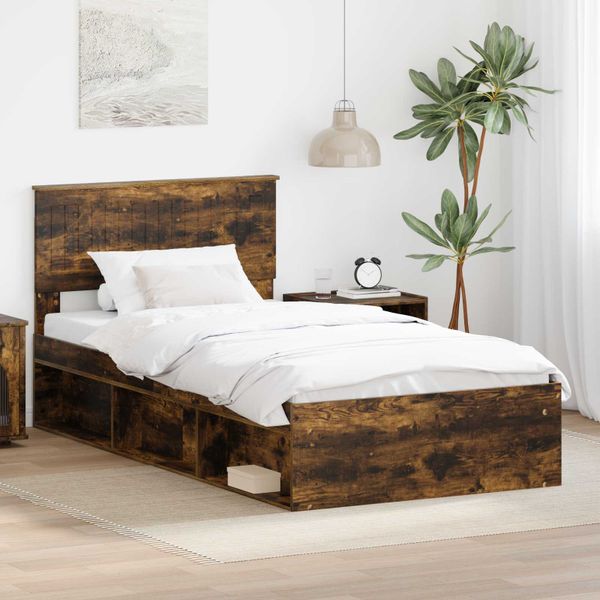 vidaXL Rám postele Dymová dub 100 x 200 cm Masívne borovicové drevo