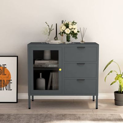 vidaXL Komoda antracitová 75x35x70 cm oceľ a tvrdené sklo