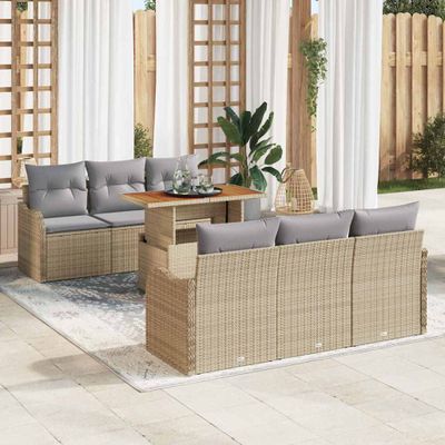 vidaXL Súprava záhradných pohoviek s úložiskom 7 pcs Béžová Poly ratan