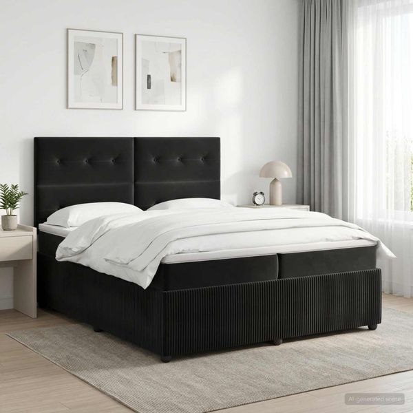 vidaXL Posteľ boxspring s matracom Čierna 200 x 200 cm Zamat