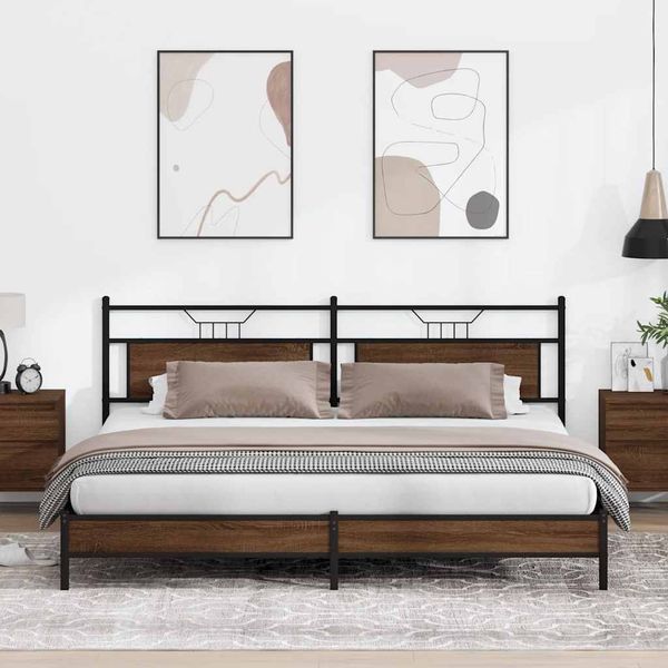 vidaXL Kovový posteľný rám bez matraca hnedý dub 193x200 cm