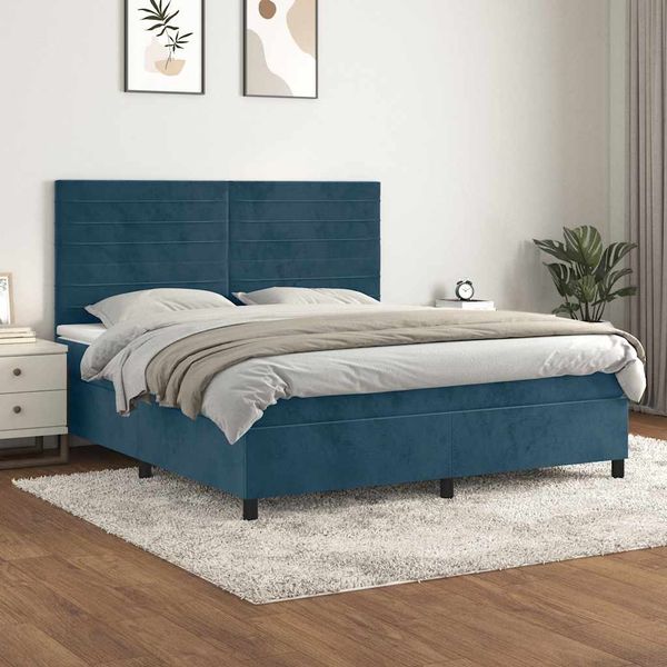 vidaXL Posteľný rám boxsping s matracom tmavomodrý 180x200 cm zamat
