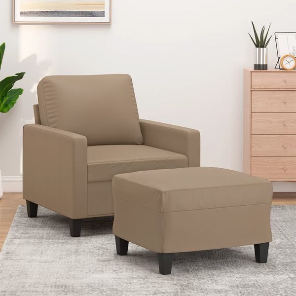 vidaXL Kreslo s podnožkou kapučínové 60 cm umelá koža