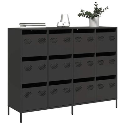 vidaXL Komoda čierna 135x39x103,5 cm, oceľ valcovaná za studena