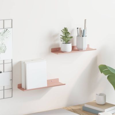 vidaXL Závesná polica Nástenný 2 pcs Ružová 30 x 9 x 2,5 cm Oceľ