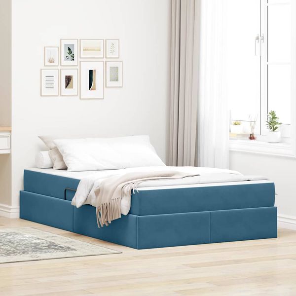 vidaXL Postel s úložným prostorem a matrací Tmavomodrá 120 x 200 cm