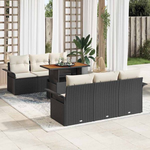 vidaXL Súprava záhradných pohoviek s úložiskom 7 pcs Čierna Poly ratan