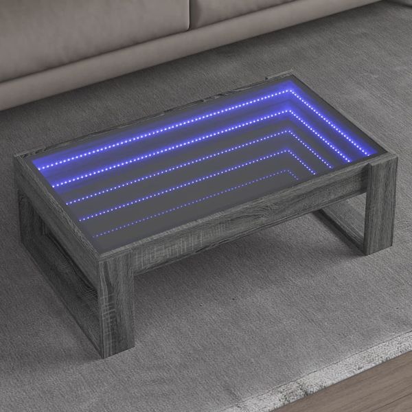 vidaXL Konferenčný stolík s nekonečnými LED sivý sonoma 90x53x30 cm