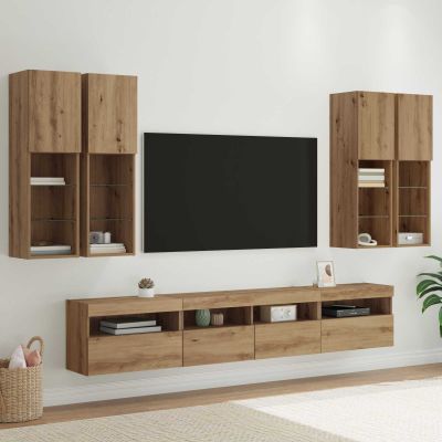 vidaXL Súprava nástenného TV nábytku s LED svetlami 7 pcs dub artisan