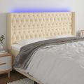 vidaXL Čelo postele s LED krémové 183x16x118/128 cm látka