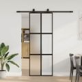 vidaXL Posuvné dvere s kovaním čierne 76x205 cm tvrdené sklo