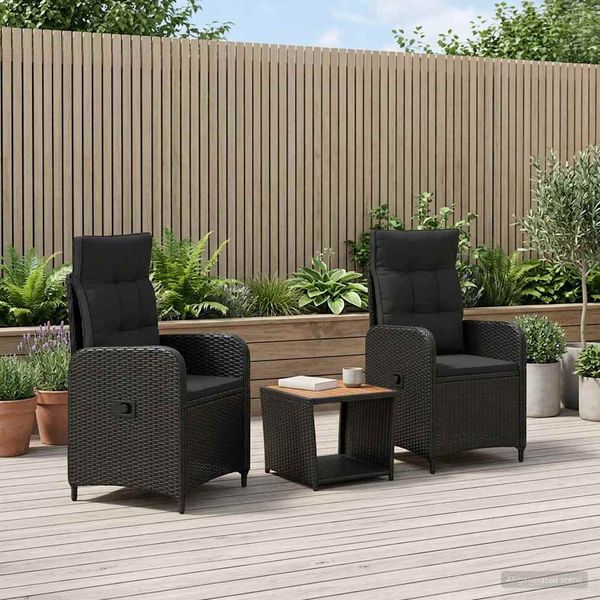 vidaXL Záhradný lounge set 3 ks Čierna