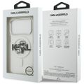 Puzdro Karl Lagerfeld Magsafe IML trblietavé puzdro s kovovým rámom fotoaparátu a tlačidlami a logom Karl a Choupette sketch pre iPhone 17 Pro číra