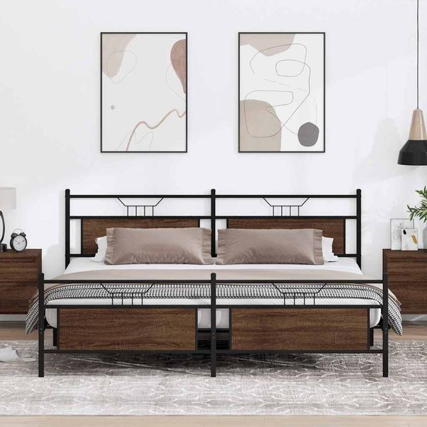vidaXL Kovový posteľný rám bez matraca hnedý dub 200x200 cm