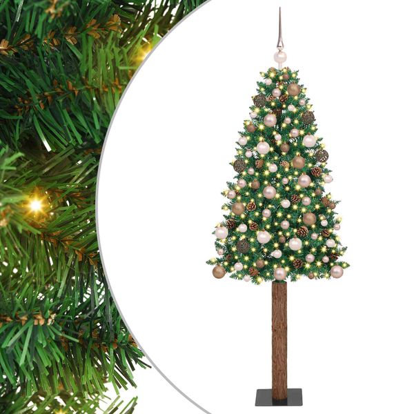 vidaXL Úzky vianočný stromček s 300 LED-i so stojanom Zelená 210 cm