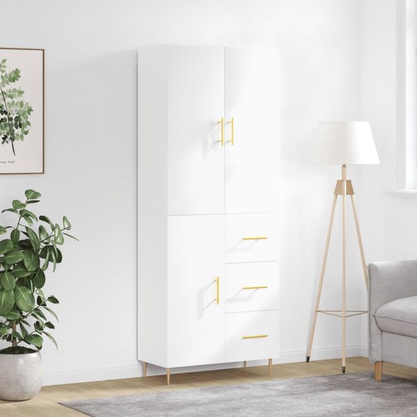 vidaXL Vysoká skrinka lesklá biela 69,5x34x180 cm spracované drevo