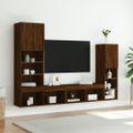 vidaXL 4-dielne TV nástenné skrinky s LED hnedý dub kompozitné drevo