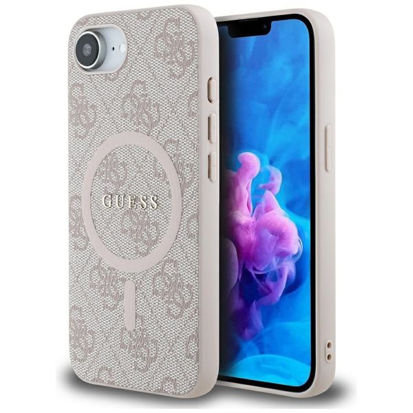 Guess HC MagSafe PU 4G Ring Classic Logo case for iPhone 16e Pink
