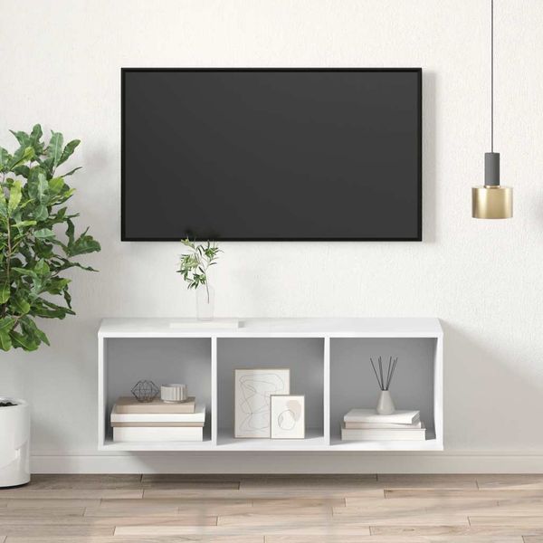 vidaXL Nástenná TV skrinka, biela 37x37x107 cm, kompozitné drevo