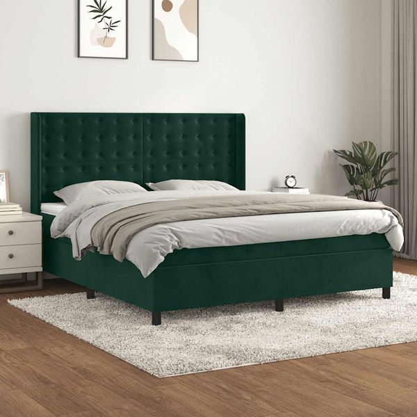 vidaXL Posteľný rám boxsping s matracom tmavozelený 160x200 cm zamat